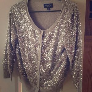 America Eagle Gold Sequin Cardigan Size Large